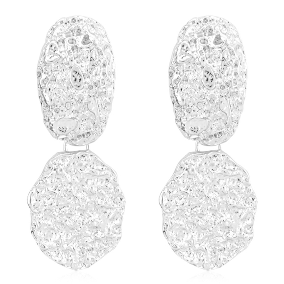 Andante Textured Oval Drop Earrings in Silvertone - Picture 1 of 5